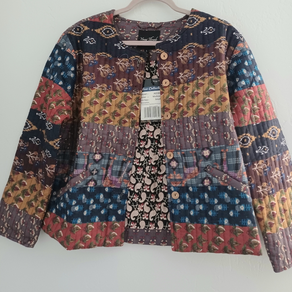 NWT Young Threads Multicolor Patchwork Quilted Jacket